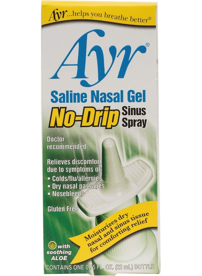 AYR Saline Nasal Gel No-Drip Sinus Spray With Soothing Aloe Vera, 0.75 Ounce Spray Bottle - Image 1